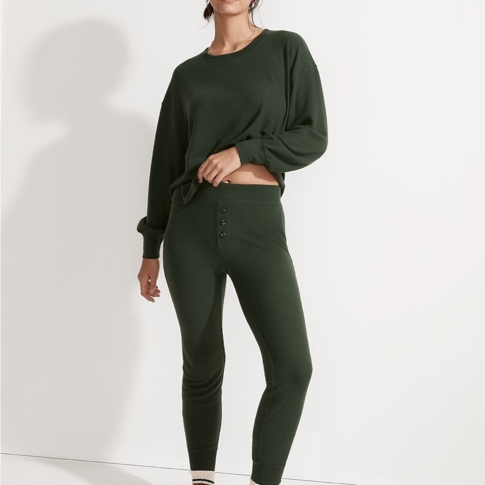 Madewell brushed waffle knit pajama top green
